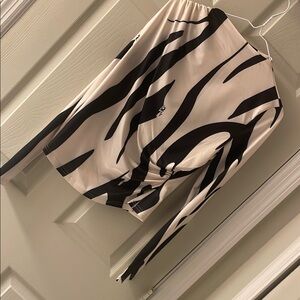 SHEIN Cream Long Sleeve Graphic Tie Front Blouse